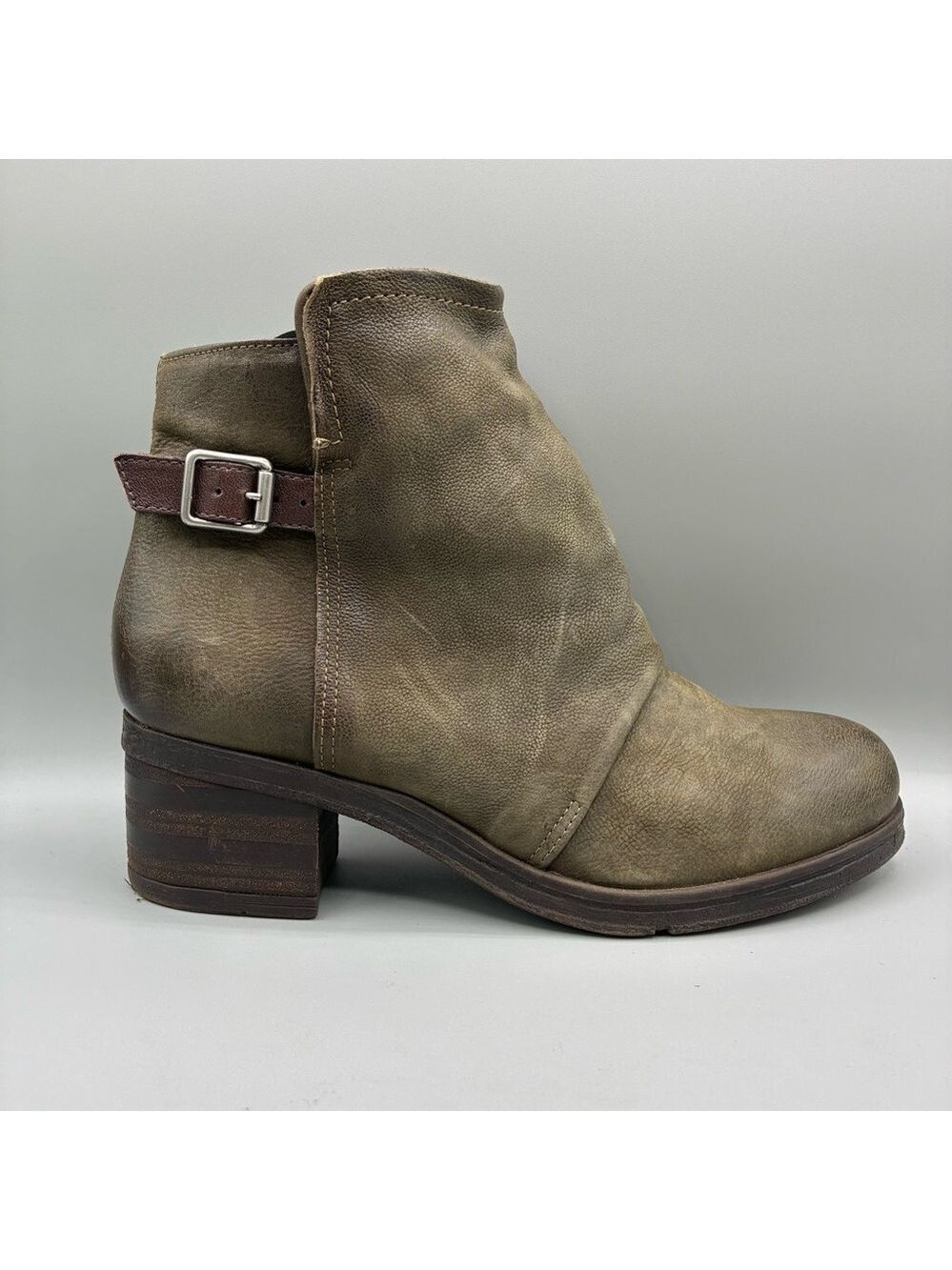 Miz Mooz Stoney Ankle Boots Women’s 41 Evergreen Gray Zip Buckle